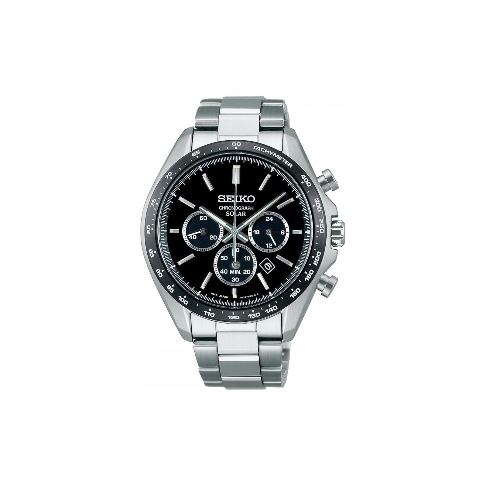 Seiko Stainless Steel Watch Band 100m Waterproof Black Dial Silver Band Quartz Watch Solar Quartz Movement Men watches SBPY167 Black Dial