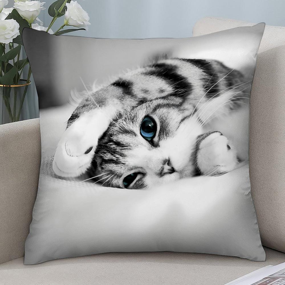 Adorable Cat Cute Pillow Case Short Plush Pillow Covers Sofa Decorative Gift Home Double-Sided Printing Cushion Cover