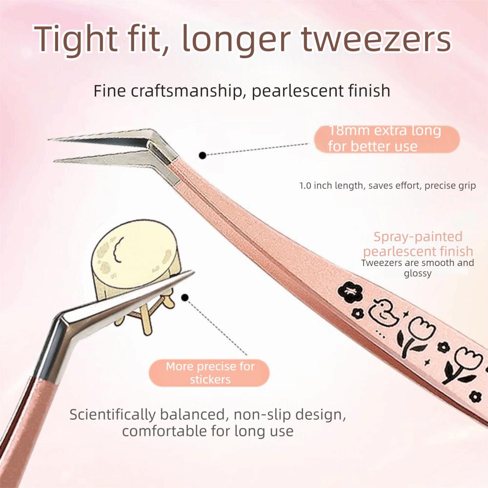 Stainless Steel False Eyelash Tweezers Anti-static High Precision Lashes Extension Tweezer Cartoon Eyelash Curler