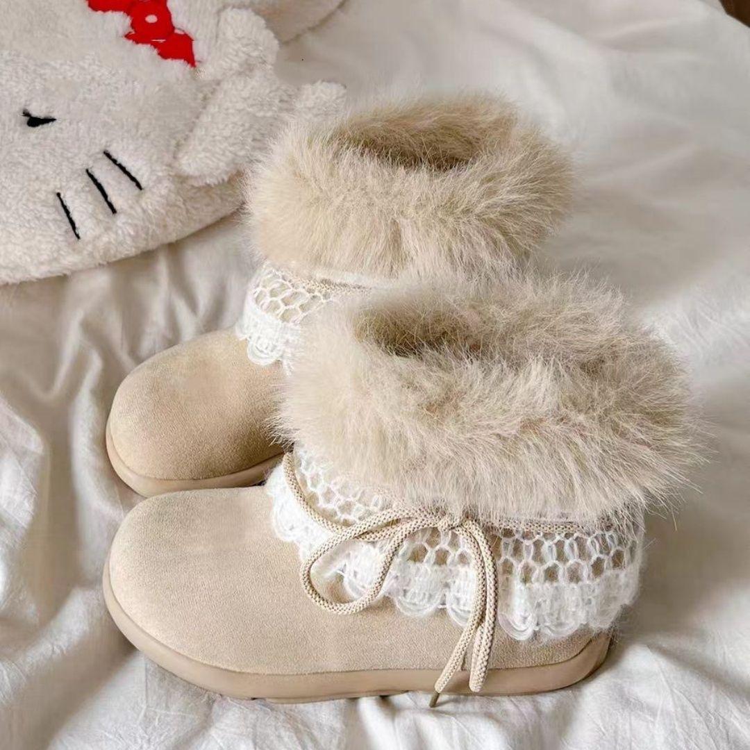 

Модный племенной стиль исландские зимние сапоги детские осень-зима 2025 новые бархатные на платформе Spice Girls ветрозащитные дутики хлопковые туфли 40 бежевый