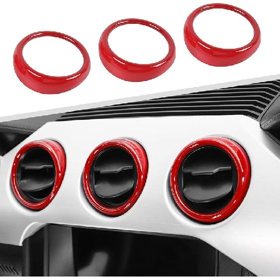 Jimen Compatible with Ford Mustang 2015-2023, 3PCS Center Console Dash AC Vent Cover Trim Ring (Carbon Fiber)