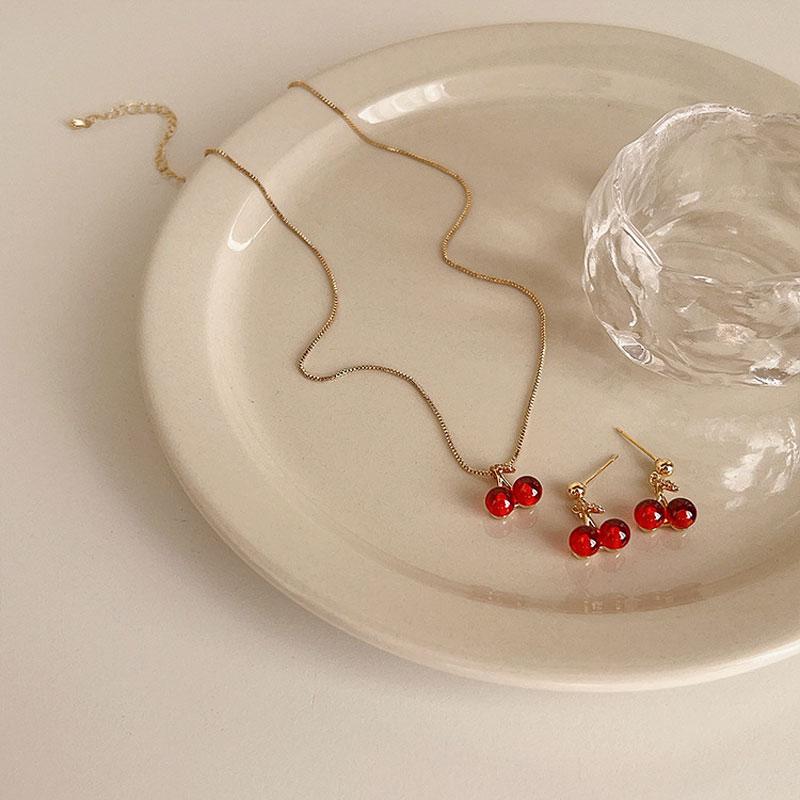 New Sweet Summer Red Transparent Cherry Fruit Fashion Long Ear Nail Earrings Fashion Black Anime Earring For Women Party Jewelry