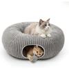 Cat Tunnel Bed for Indoor Cats, Peekaboo Cat Cave Bed, Grey