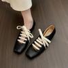 Fashion Bailamos 2025 Women Flats Lace Up Ladies Square Toe Flat Heel Sandals Spring Loafers Shoes Casual Oxford Shoes Female Flats Muje