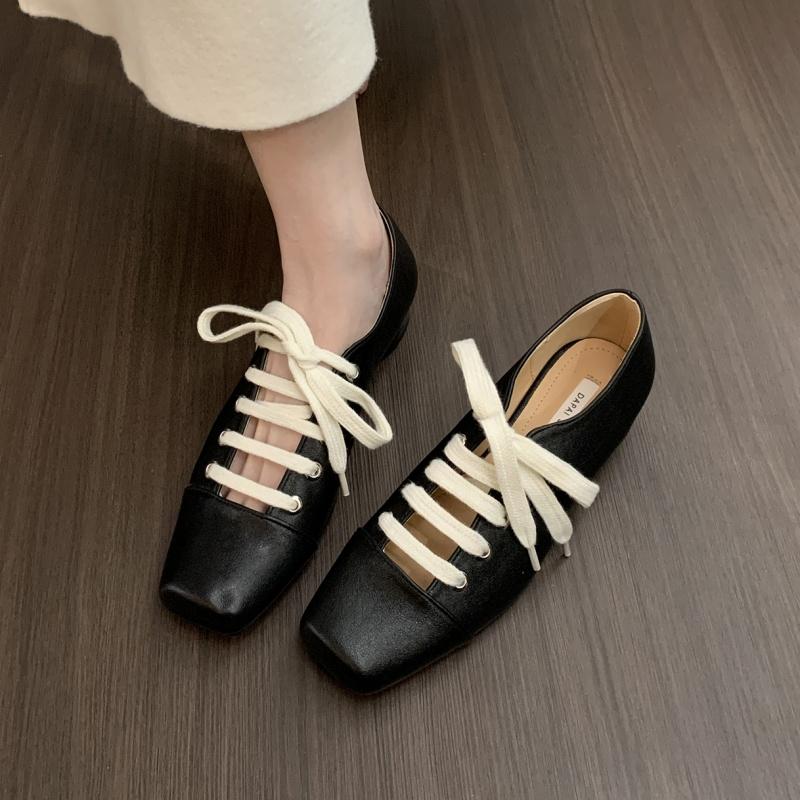 Fashion Bailamos 2025 Women Flats Lace Up Ladies Square Toe Flat Heel Sandals Spring Loafers Shoes Casual Oxford Shoes Female Flats Muje