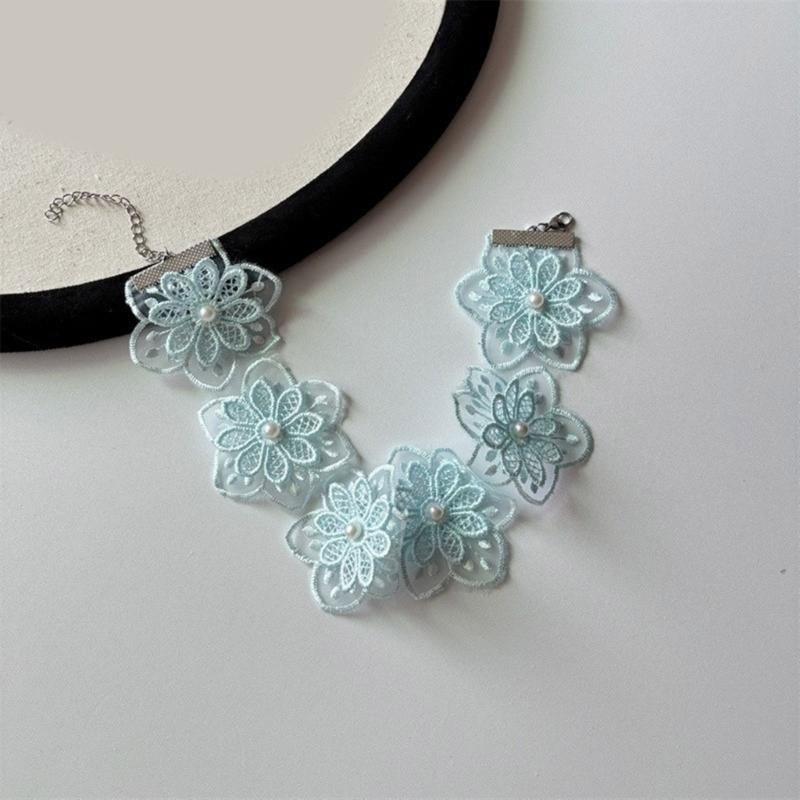Collana di Pizzo Floreale Ispirazione Vintage con Perle Finte Catena Corta per Matrimoni e Feste