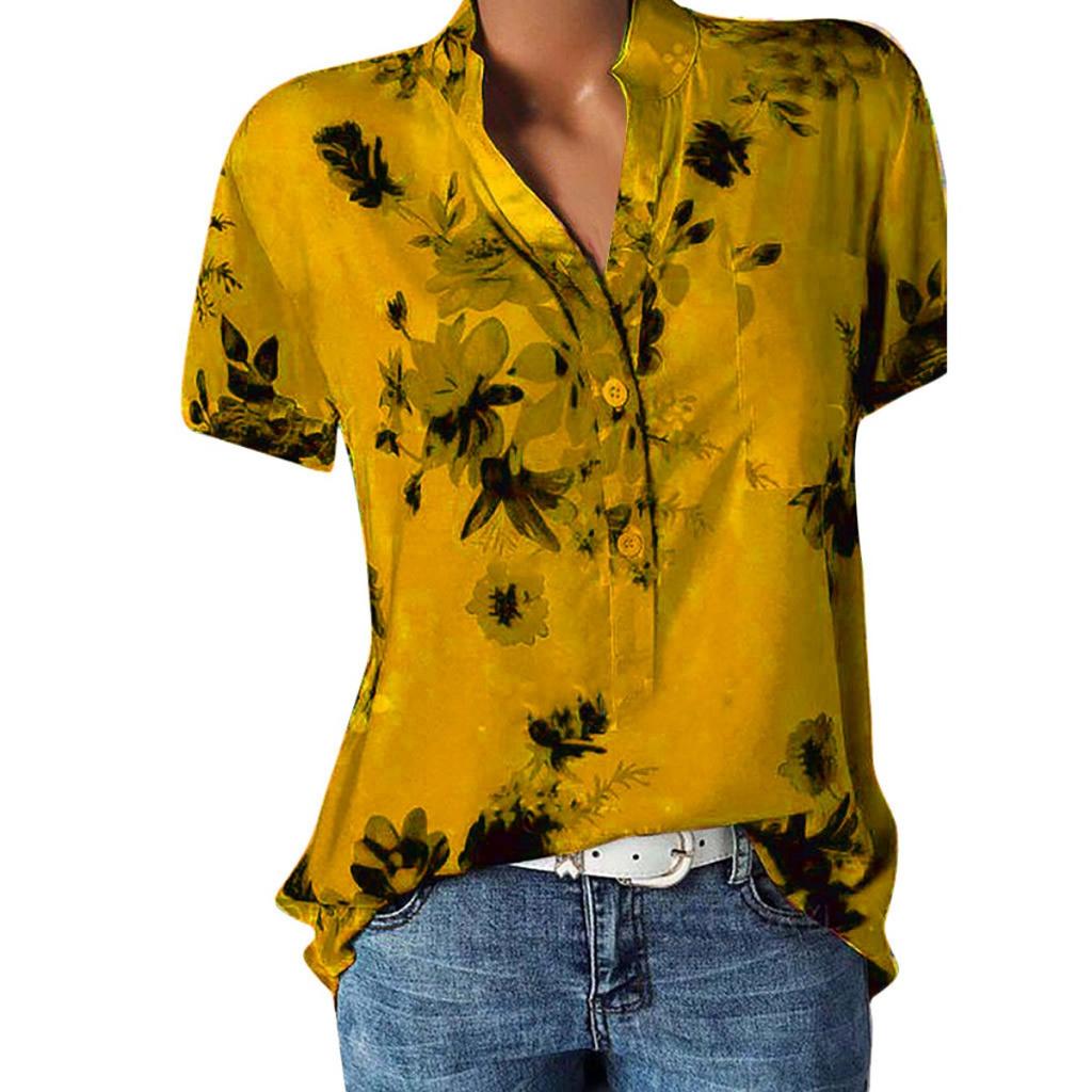 Women's Fashion Printed V-neck Short Sleeve Blouse, 10 Colors 8 Sizes Available Casual Summer Top