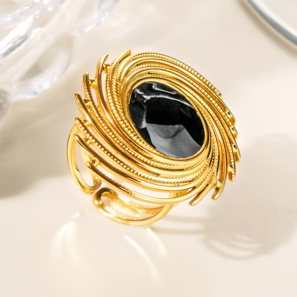 Шикарное Геометрическое Кольцо из Нержавеющей Стали в Французском Стиле для Женщин - Регулируемое, Стойкое к Выцветанию Титановое Украшение золотой