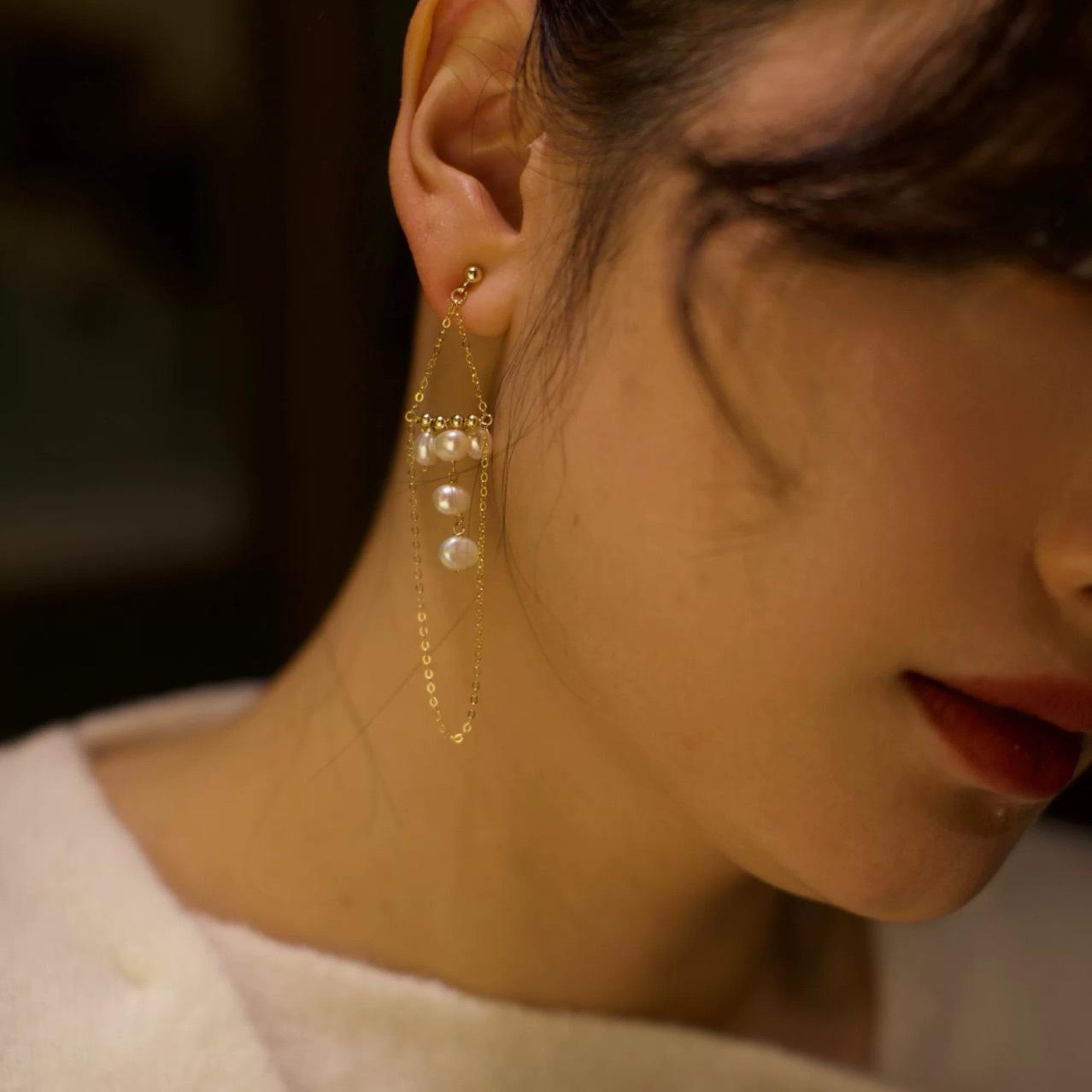 Серьги из натурального жемчуга, застежки-крючки, роскошные длинные серьги-гвоздики с бахромой в стиле барокко. Silver needle