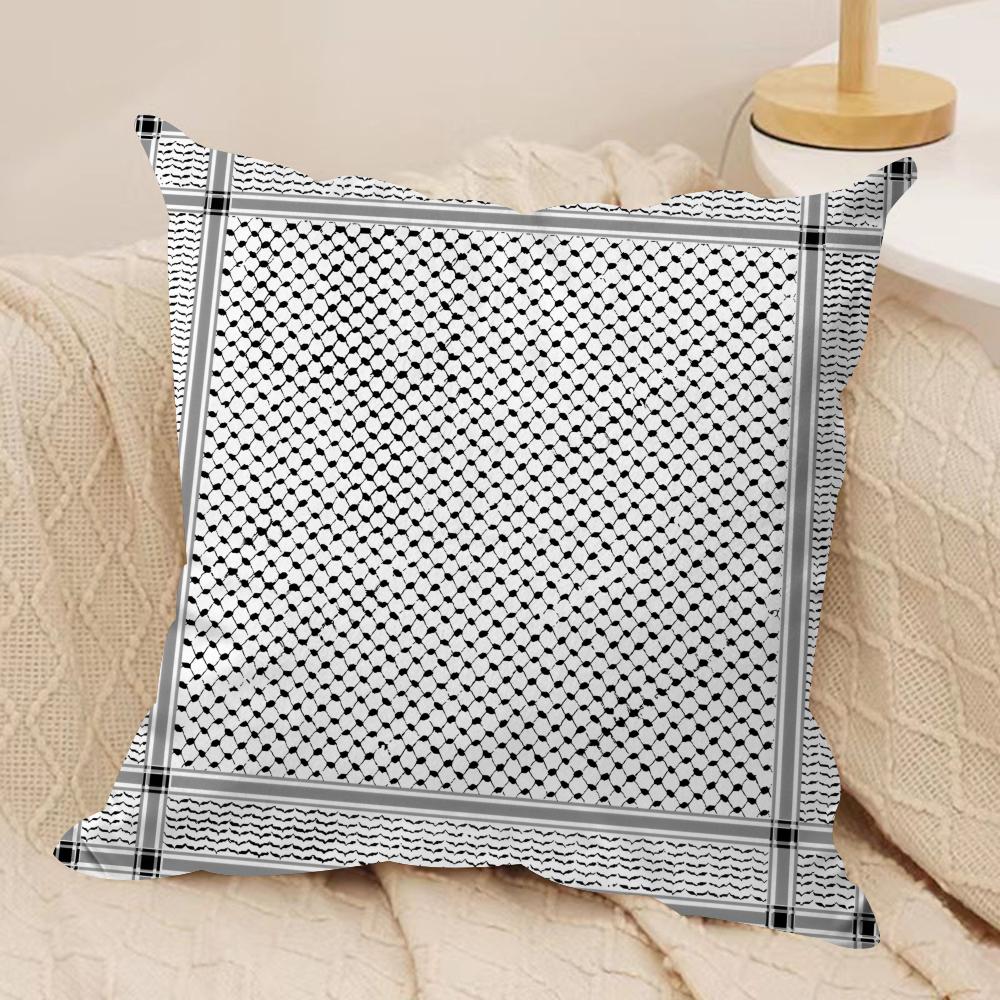 Arabic Keffiyeh Traditional Cushion Cover Silky Short Plush Invisible Zipper Dustproof Sofa Pillow Case For Home Decor