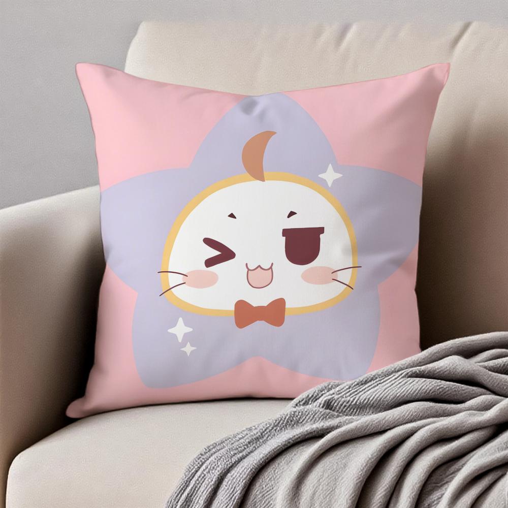 Sweet Pink N-Nikki And M-Momocat Chibi Icons Cushion Cover Pillowcase Anti-Dustmite Invisible Zipper Short Plush Sofa Cushion