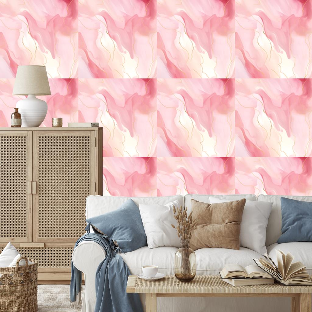 Ink Coral, White and Powder Pink Wallpaper for Living Room and Bedroom 50x1000