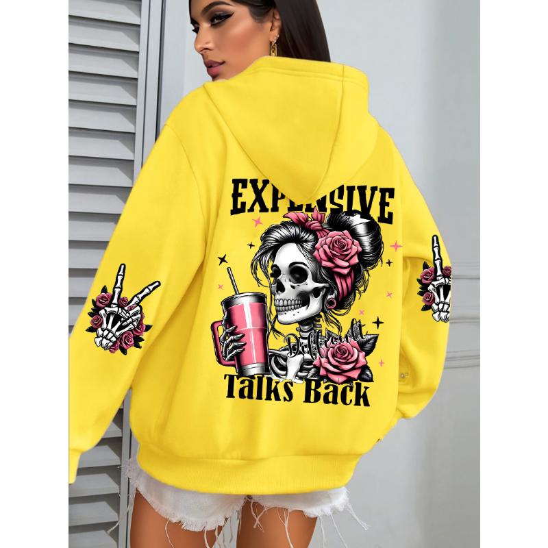 Teure Gespräche Erwidert Lustiger Druck Damen Hoodie Locker Mehrfarbig Pullover Fleece Herbst Sportbekleidung Lässiger Taschen-Hoodie
