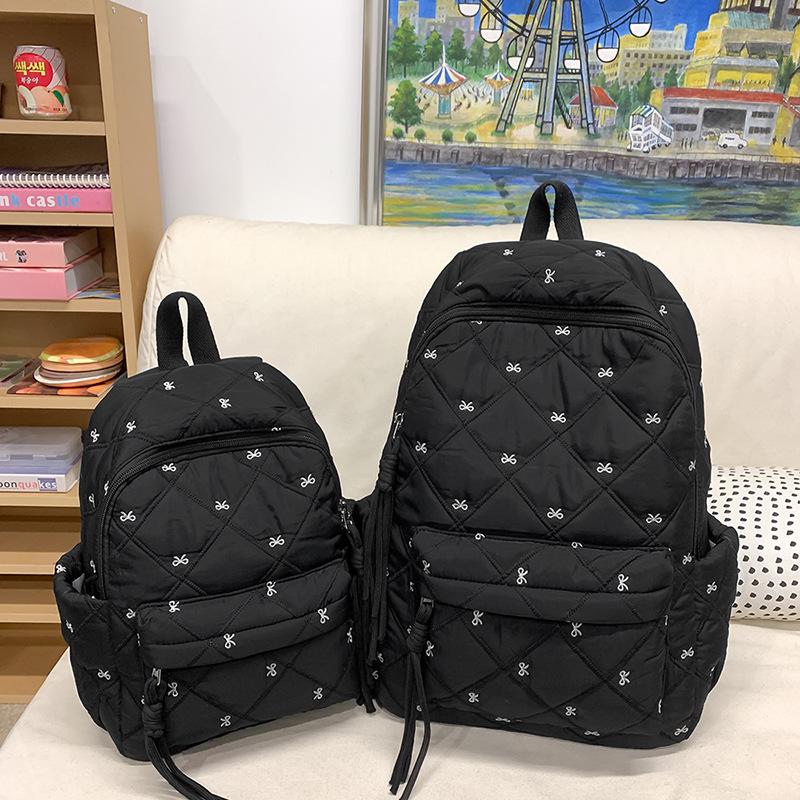Korean-style Large Capacity Backpack with Cute Bow Embroidery for Female College Students