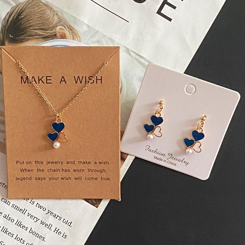 

Color Love Heart Pendant Zircon Set for Women Girl Fashion Cute Necklace Earrings Set Gift for Party Wholesale Zircon