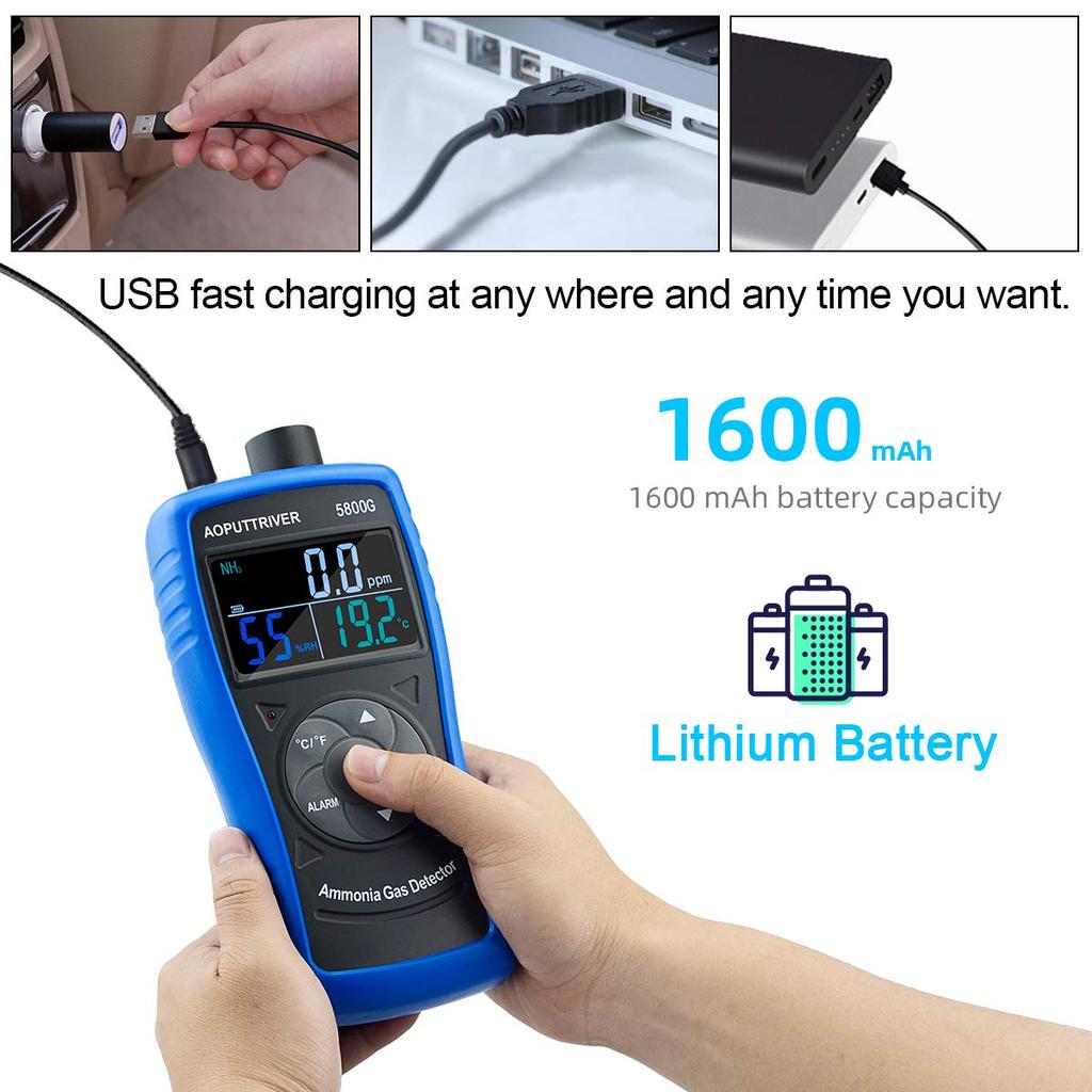 AOPUTTRIVER Ammonia Gas Meter NH3 Detector NH3 Leak Detection High Accuracy PPM Monitoring Humidity Measurement Suitable for Farm Agriculture Home