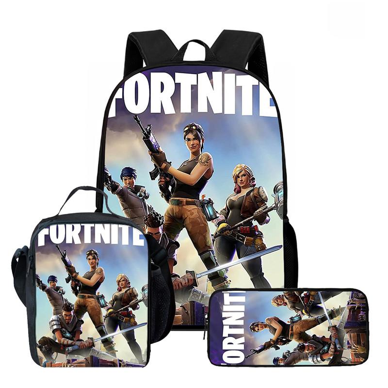 Fortnite Cartoon 3pcs Backpack Set for Boys Girls Unisex Including School Bag Lunch Bag Pencil Case Suitable for Ages 5-8