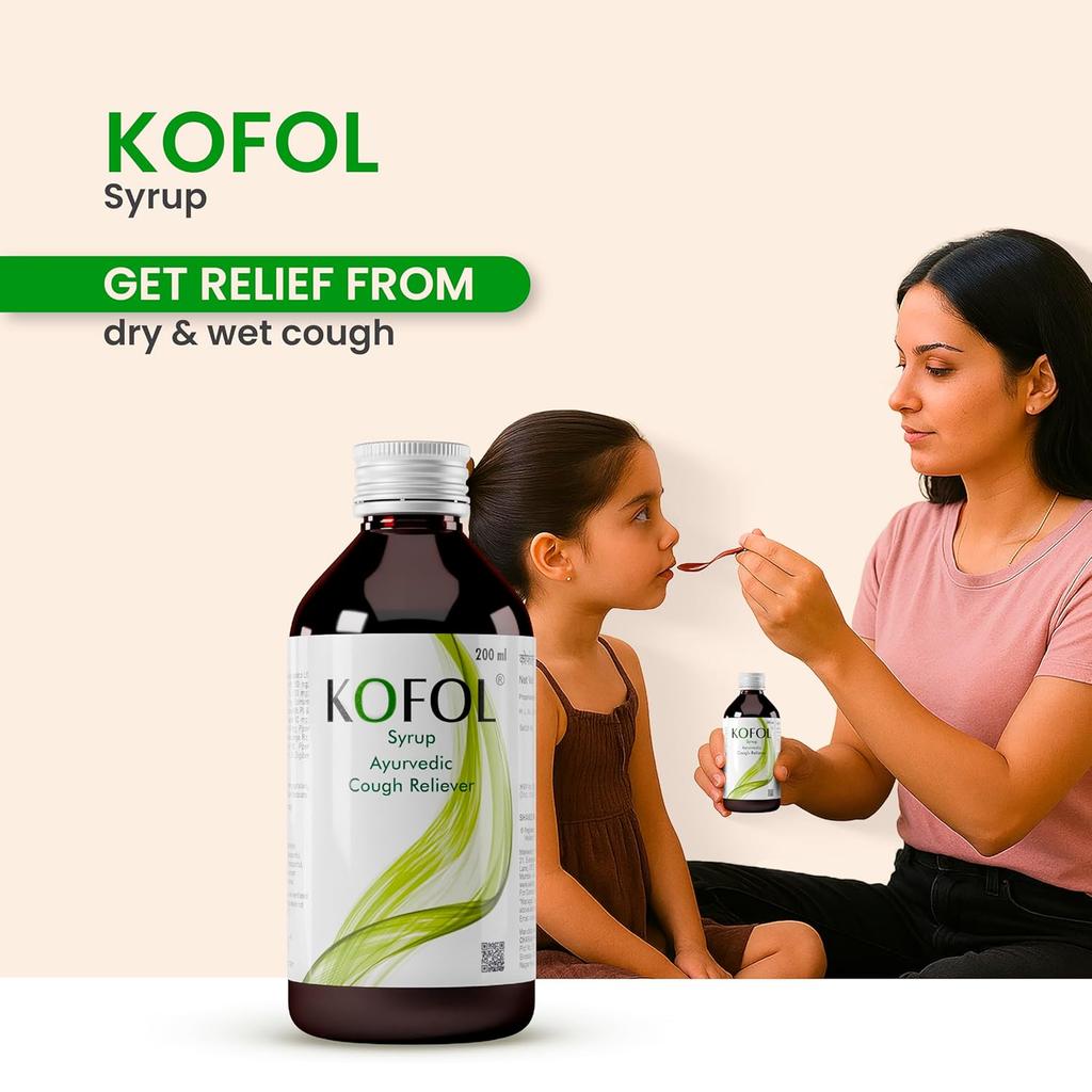 Kofol Ayurvedic Cough Syrup 100 Ml X Pack of 2 Non-Drowsy Relief for Dry & Wet Cough