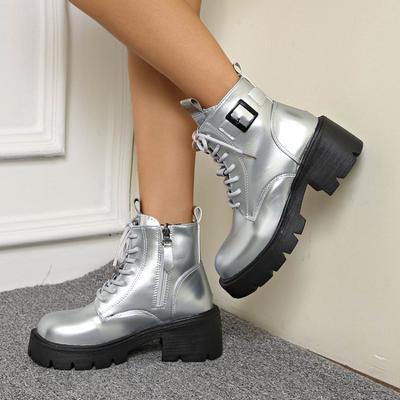 Botas de tornozelo de motocicleta da moda de outono, novo estilo britânico, bico redondo, sola grossa, que aumentam a altura, elegantes e da moda
