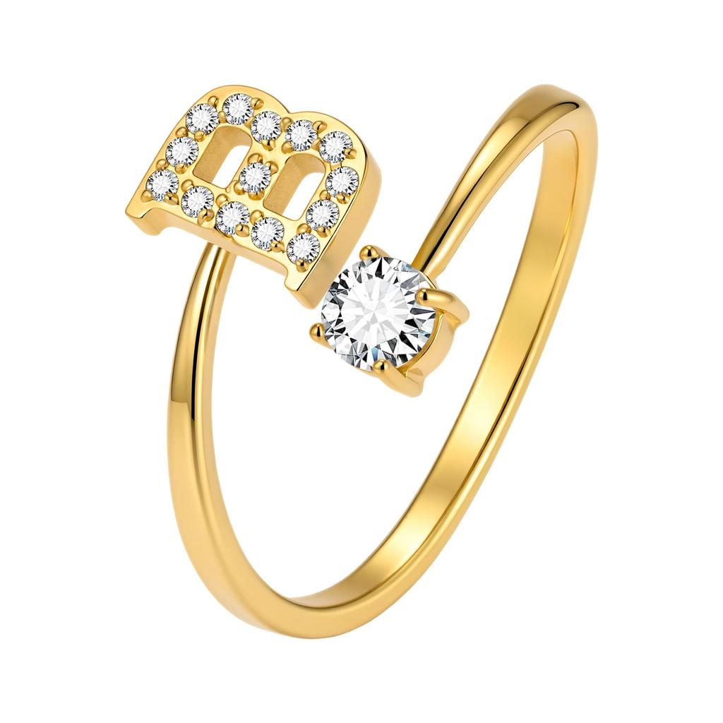 Chic Zircon Initial A-Z Letter Rings for Women Girls Adjustable Opening Ring Name Alphabet Female Wedding Fashion Jewelry Gift