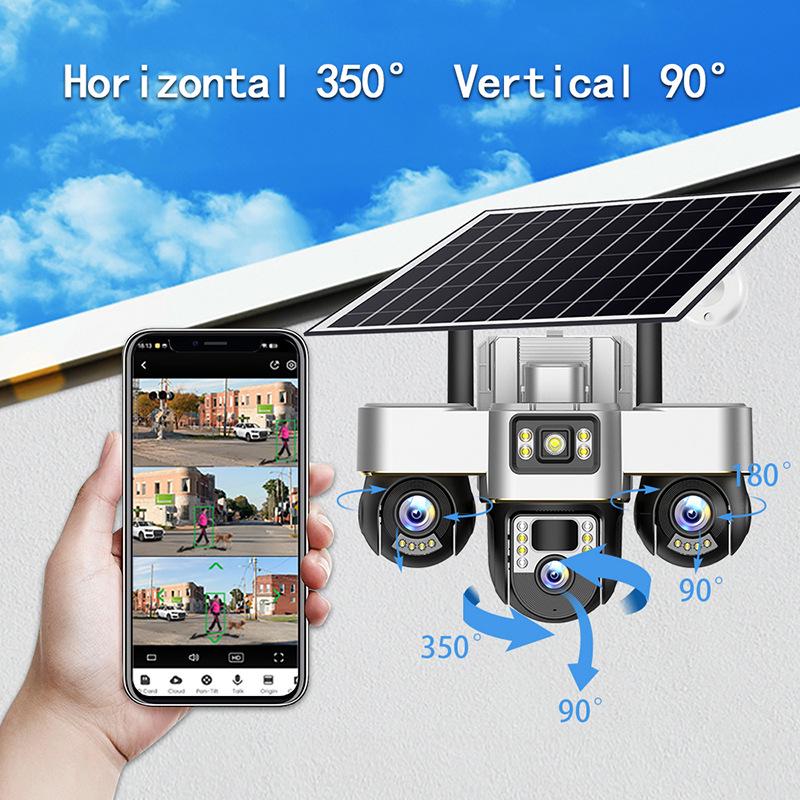 9MP Solar-Powered Triple-Lens 4G WiFi Outdoor Security Camera