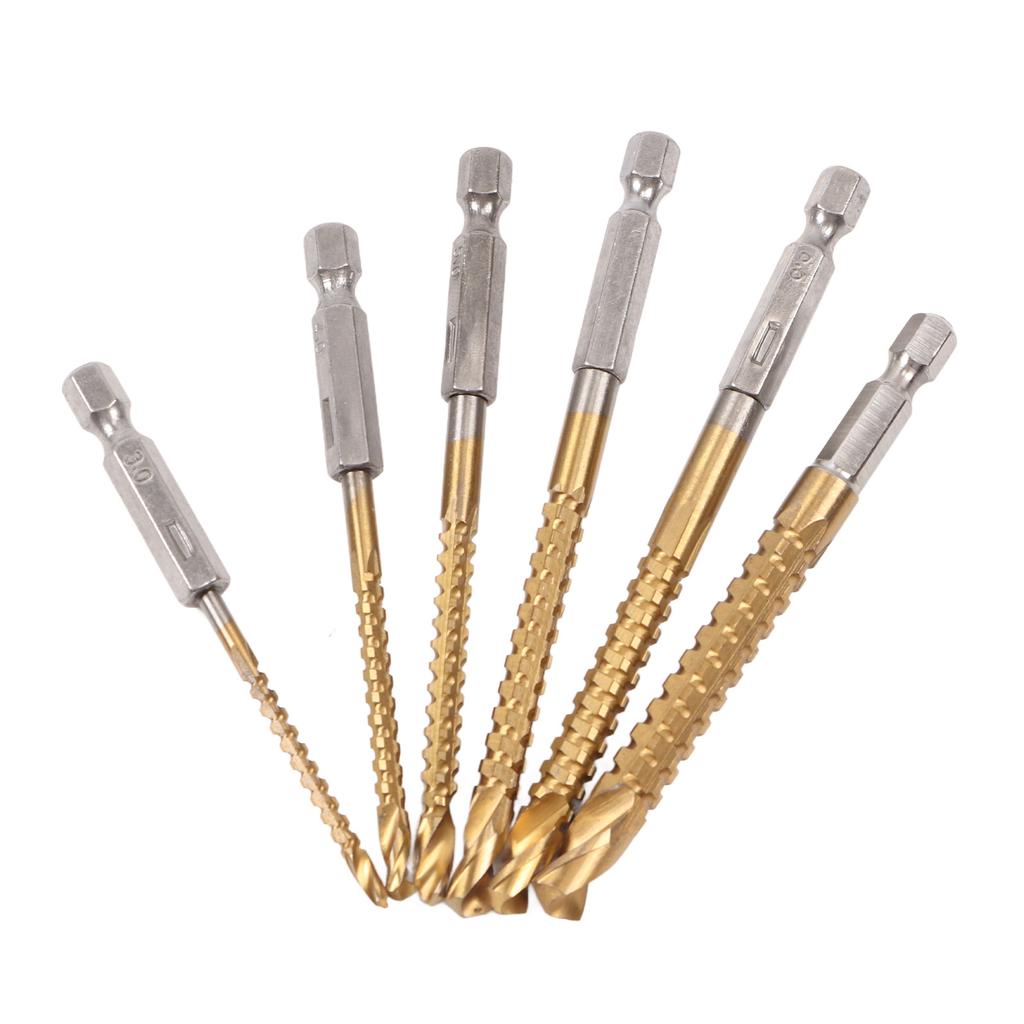 6PCS Serrated Drill Bit Set Straight Hex Shank Twist Woodworking Serrated Drill Bit Set with