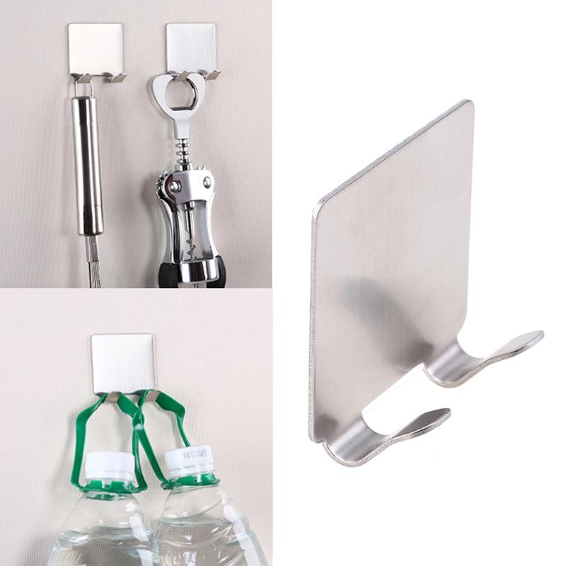 Buy Stainless Steel Double Wall Hooks Keys Holder Adhesive Hat Bag