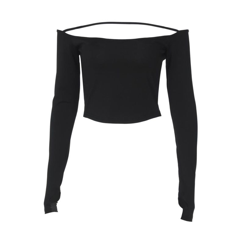 Shemoda Sexy off-Shoulder off-Shoulder Collar Long Sleeves Tops Women's Easiest for Match Stretch Silm Sexy Crop Top Bottoming Short T-shirt