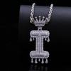 Stylish Hip Hop Zircon Crown Pendant Necklace with 26 English Letters for Women