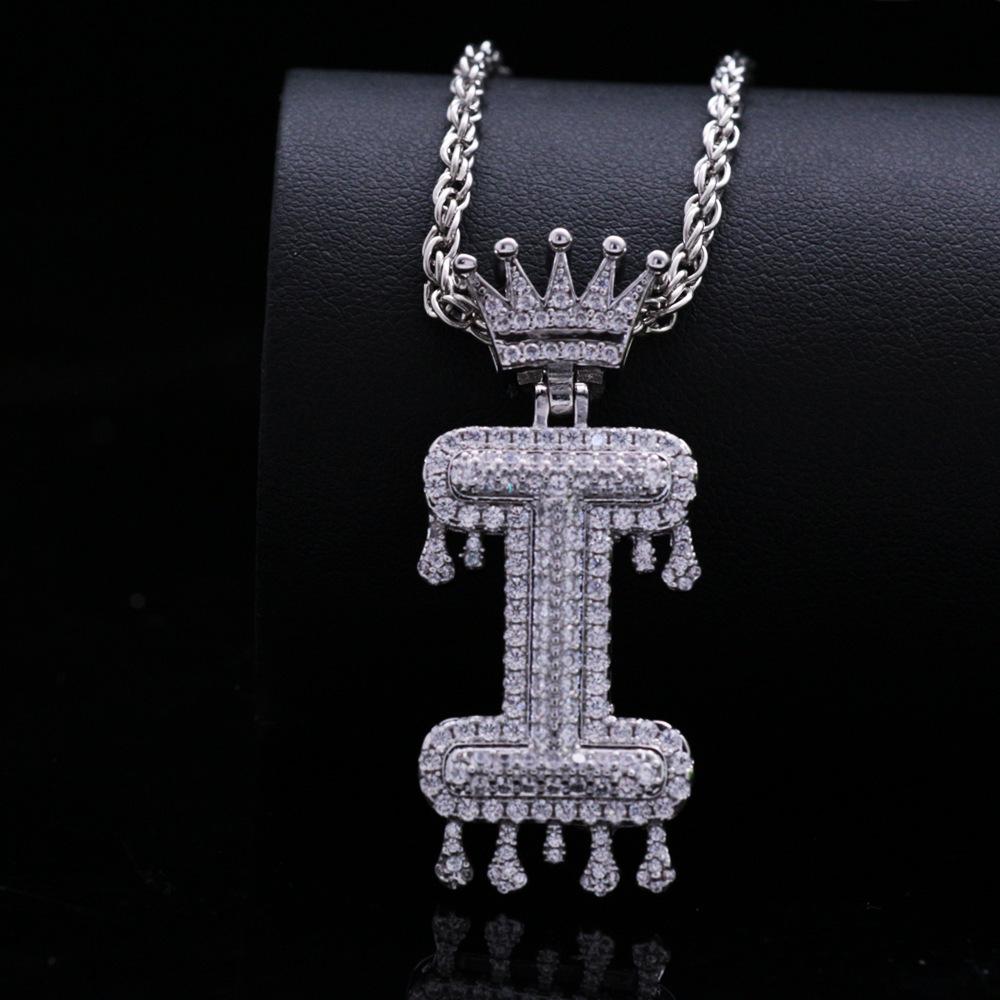 Stylish Hip Hop Zircon Crown Pendant Necklace with 26 English Letters for Women