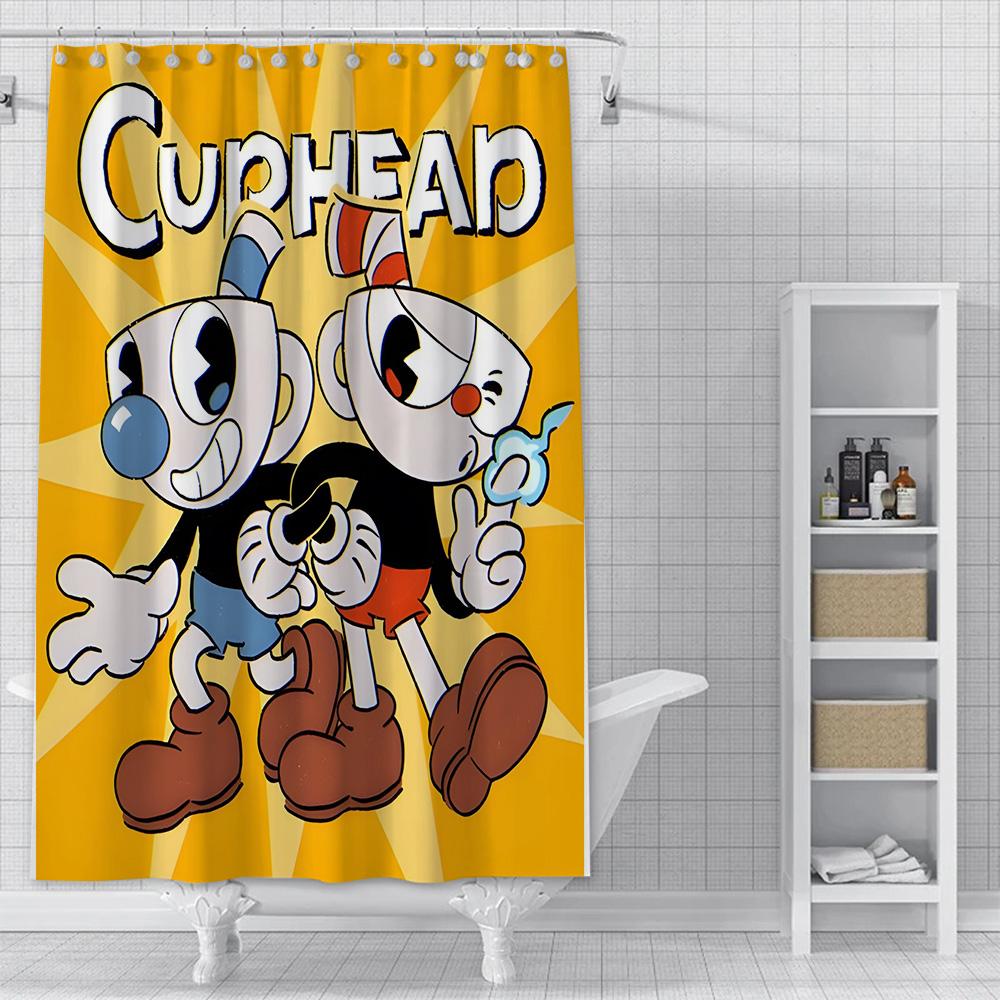 

Shower Curtain Waterproof Polyester Fabric Paint Colorful Bath Curtains C-Cuphead Home Bathroom Decor Curtain With Hook YL90x180cm