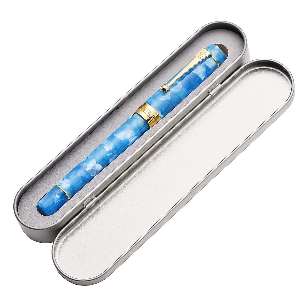 Jinhao 100 Stilou Celuloid Albastru Cer Purpuriu Peniță Extra Fină Convertor Etui Metalic