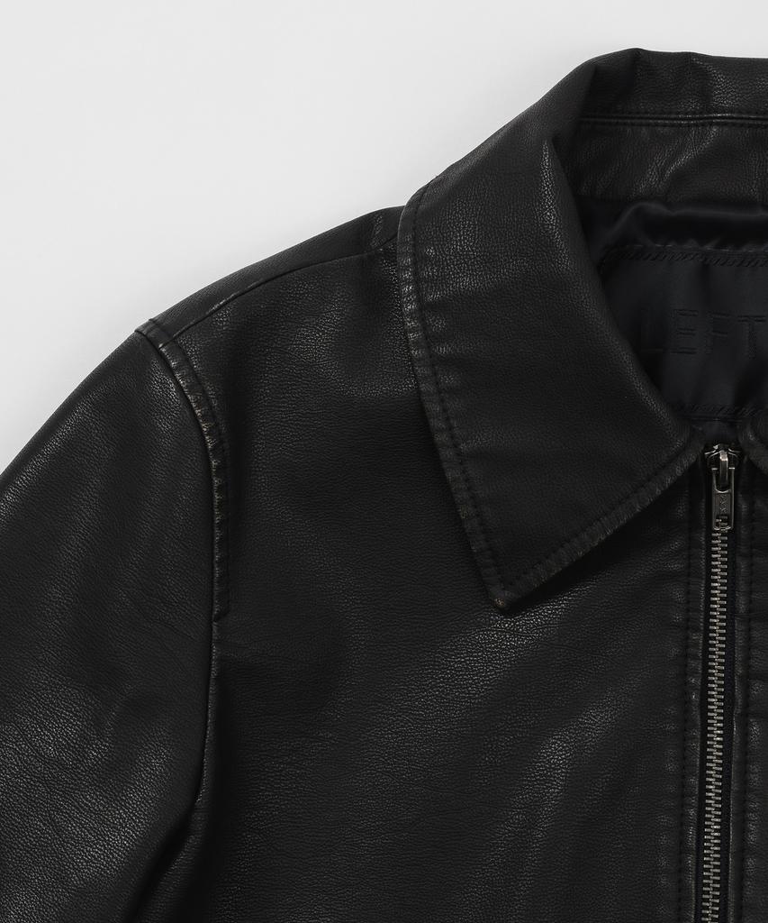 Leftseoul Synthetic Leather Washed Crop Jacket [Black]