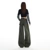 Army green utility jeans for women, new autumn American low-rise loose straight-leg versatile wide-leg pants