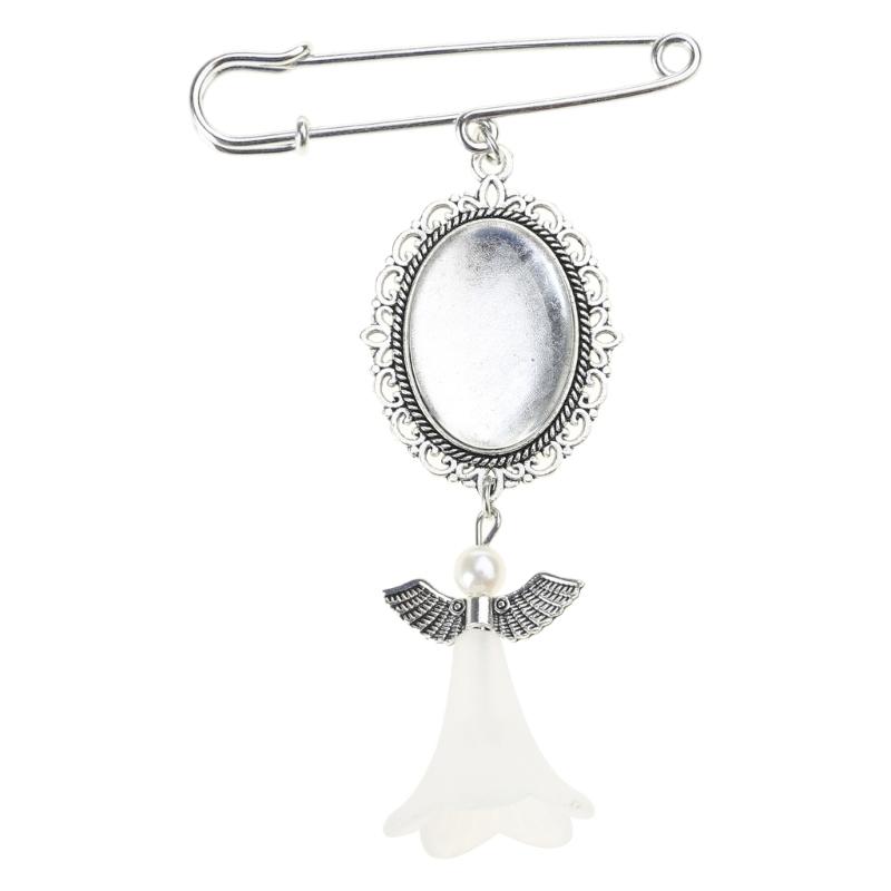 Wedding Bouquet Photo Charm Angel Pin Brooch Boutonniere Lace Frame for Wedding Shower Bride DIY Photo Pendant Brooch
