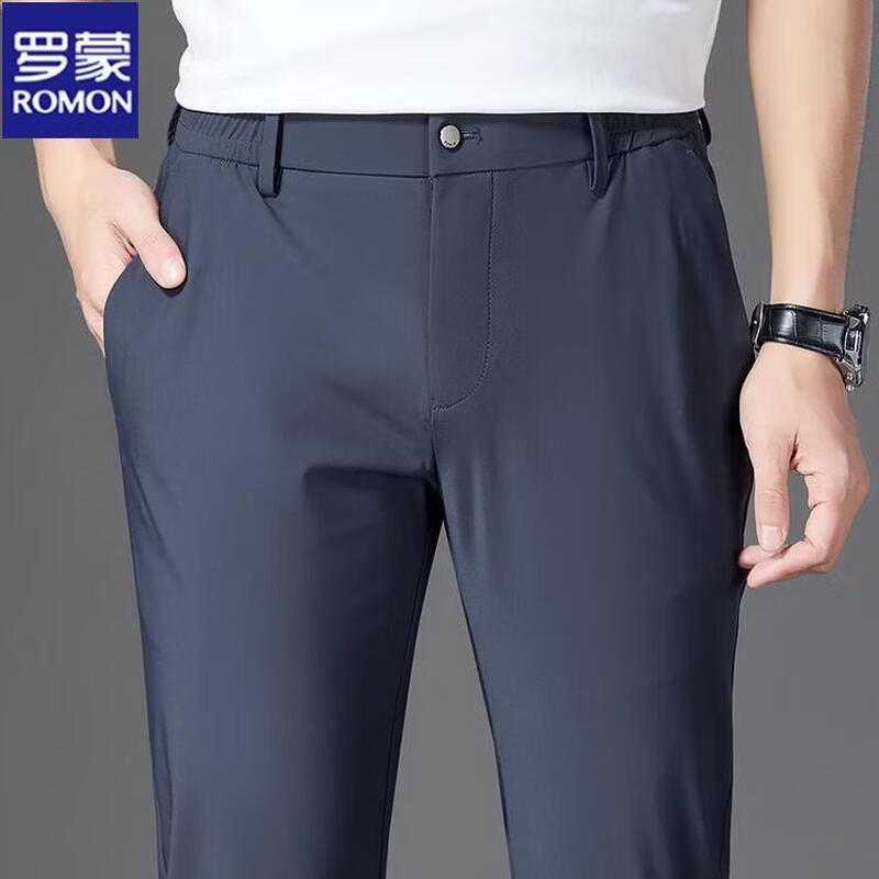 ROMON Men's Summer Ice Silk Straight Business Casual Pants