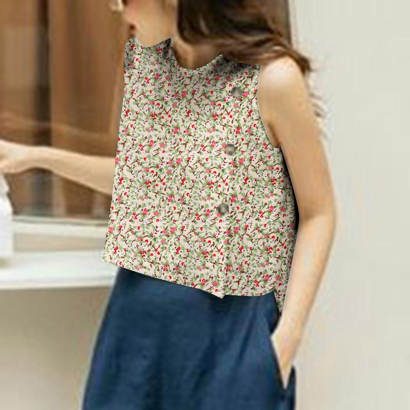 

VONDA Жіночі повсякденні вільні майки з круглим вирізом без рукавів і квітковим принтом 5XL жовтий