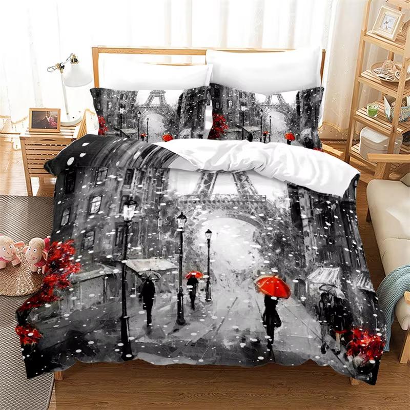 Eiffel Tower Duvet Cover Set Paris Twin Full Queen King Bedding Set For Girl Women Couple Room Romantic Theme Comforter Cover