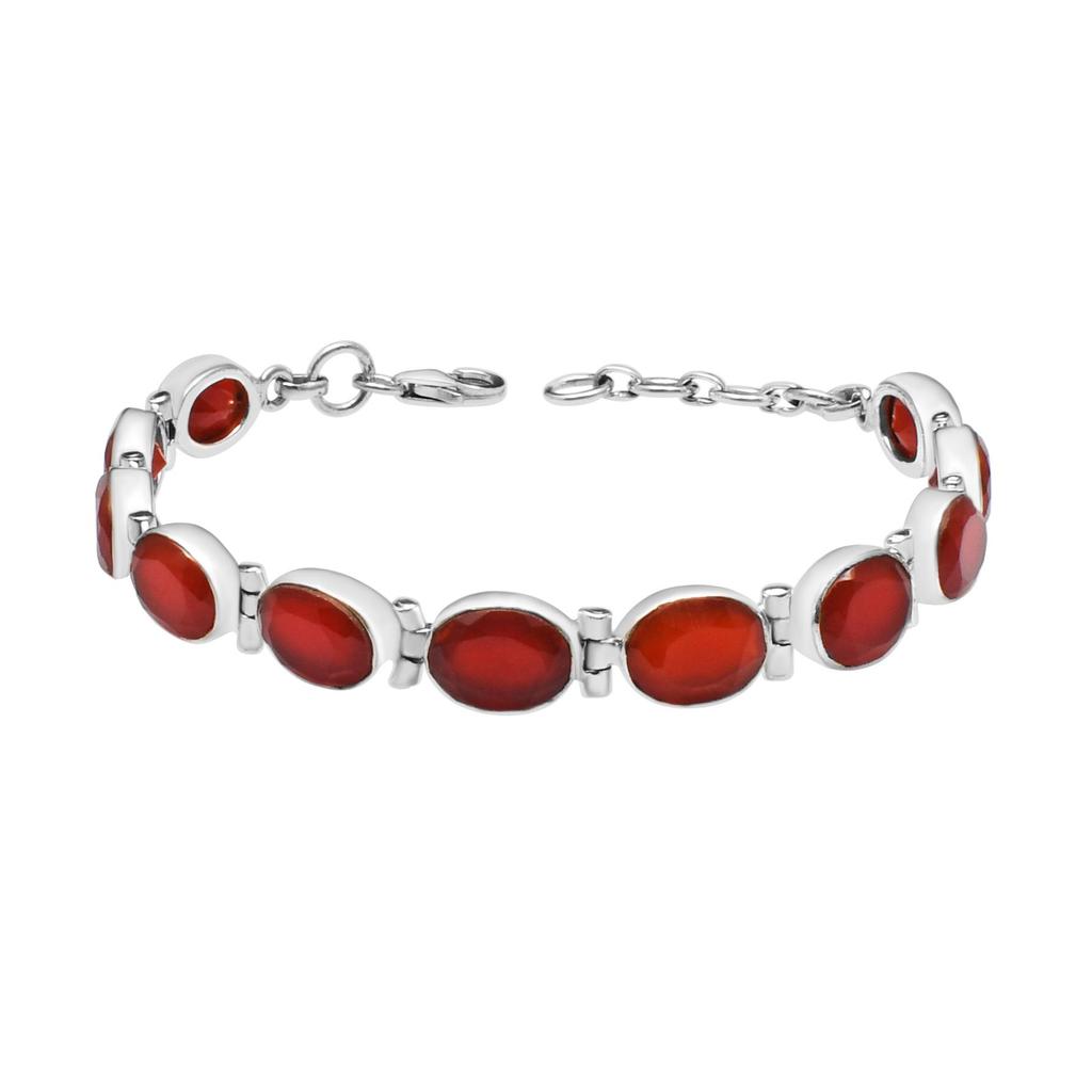 Natural Carnelian Gemstone Bracelet, 925 Sterling Silver, Handmade Jewelry, Adjustable Length, Gift for Mom, Easter Gift