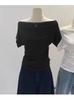 Sommer Reines Verlangen Ein Schulter Schwarz Kurzarm Damen T-Shirt Koreanischer Stil Schlankmachendes Top Freiliegende Schulter Modisch