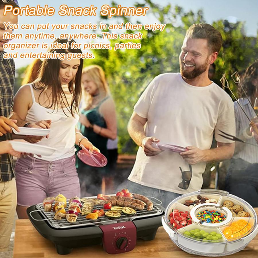 Rotating Veggie Tray Handle Divided Serving Tray Serving Tray with Lid,Portable Snack Spinner, Clear Fridge Organizer Storage