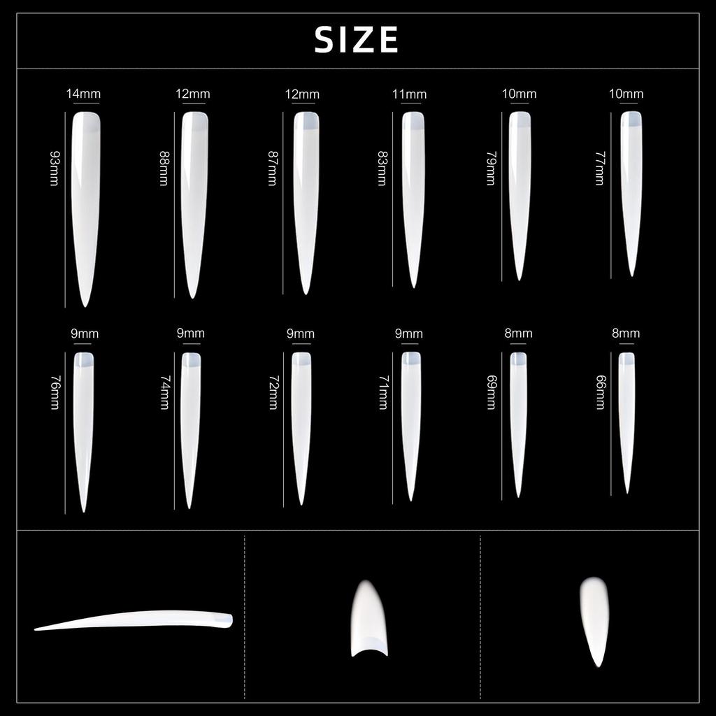kads 12pcs Long Pointed Nail Tips Manicure Extension False Nail Art Fake Nails for DIY Salon