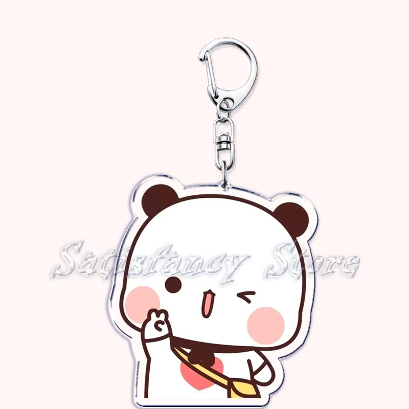 Bubu Dudu Cartoon White and Grey Couple Bears Keychains Ring for Accessories Bag Pendant Key Chain Jewelry Fans Lovers Gifts