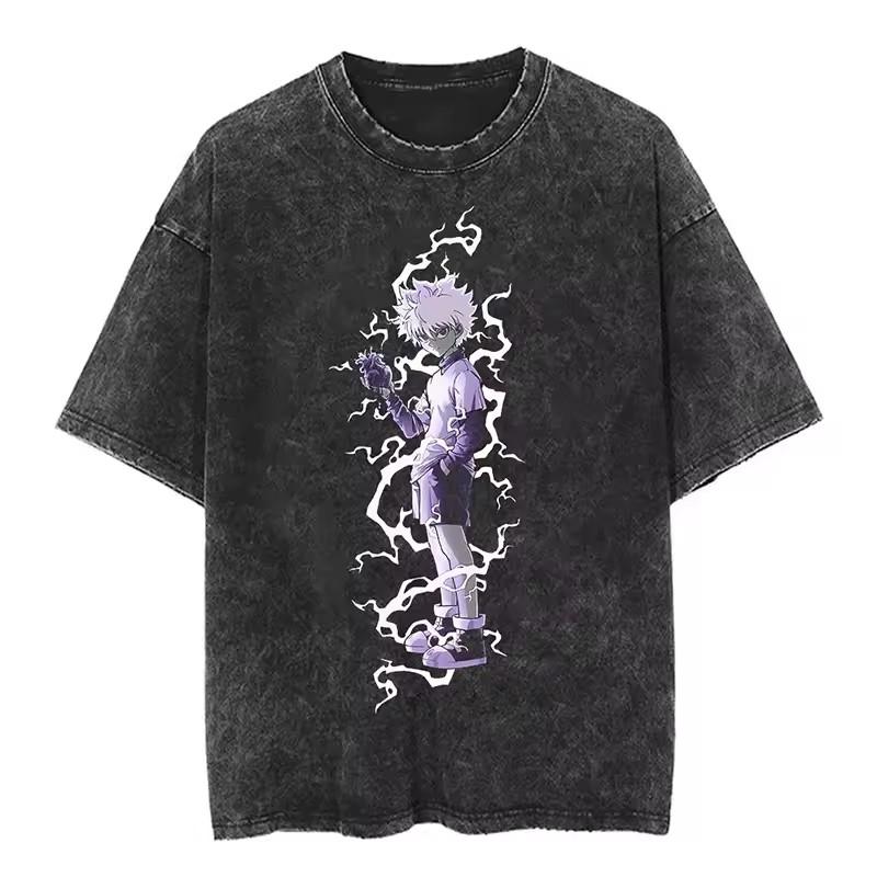 Killua Zoldyck Hunter X Hunter Manga Graphic Tshirt Men Women Clothes Oversized Washed Cotton Tshirt Short Sleeve Tees Tops