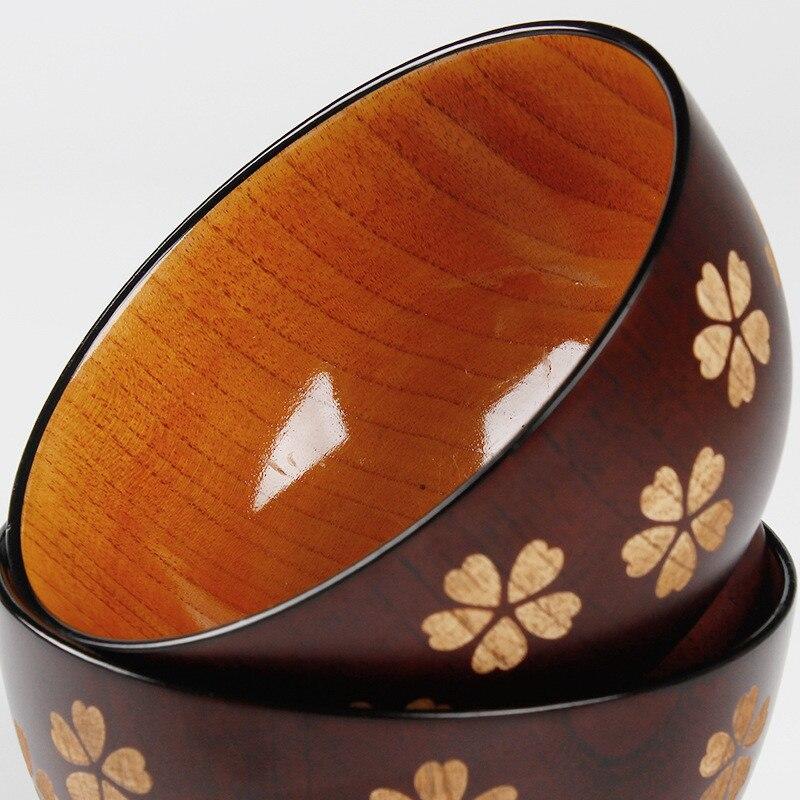 One piece Japanese wooden bowl Sakura rice salad soup with pasta bowls natural case children wooden bowl table set | Bowls
