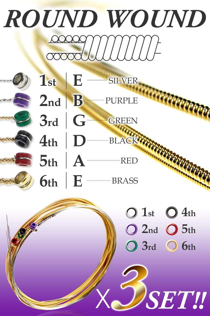 Phoenix Acoustic Guitar Strings Phosphor Bronze Warm Bright Tone 3set Transparent Sound Crisp Feeling Pole End Color Cloth Pick Included