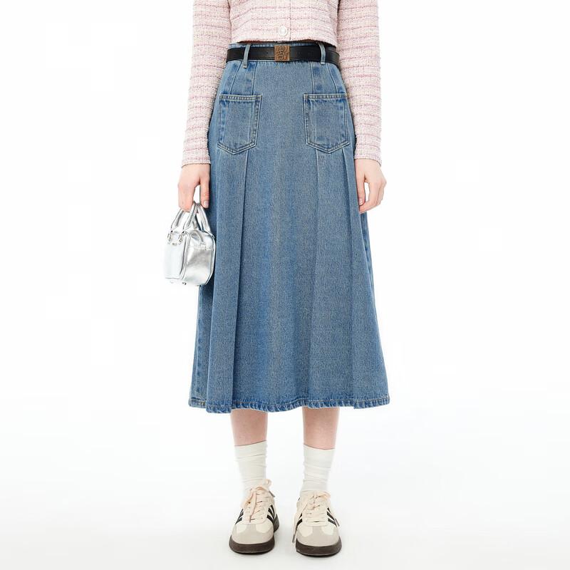 

Ledian Double Pocket Denim Pleated Skirt M