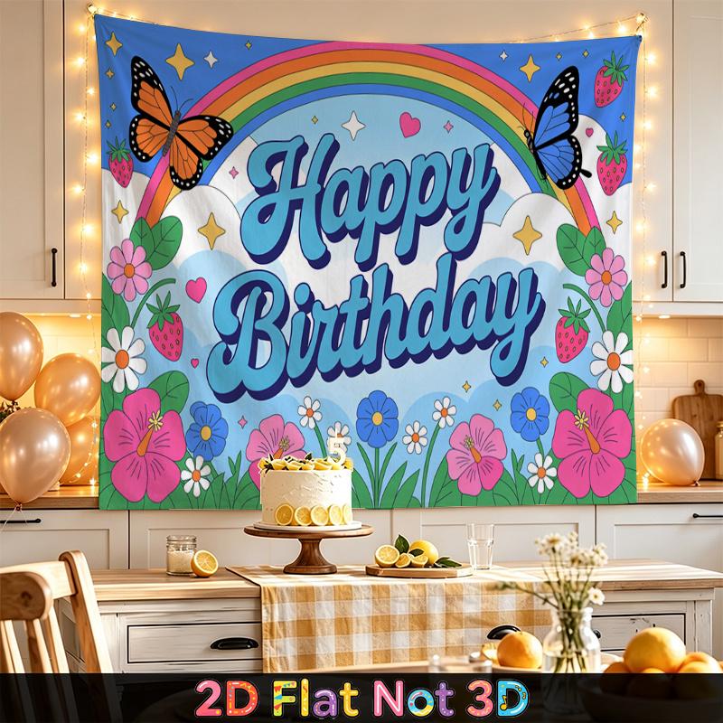 Party Backdrop Happy Birthday Birthday Floral Rainbow Butterfly Photo Booth Background Front Door Decor