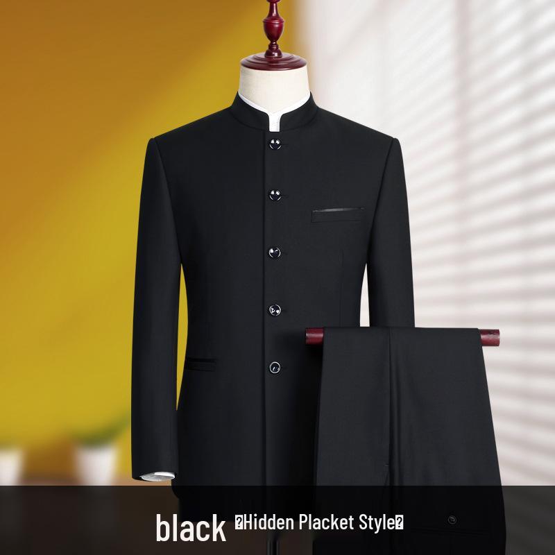 

Чоловічий костюм Чжуншань приталеного крою: Китайський весільний та банкетний одяг у стилі Тан зі стоячим коміром 170C