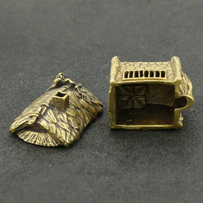 Pure Copper Small House Antique Copper Carving Copper Furnace Creative Sewing Machine Thatched Cottage Home Accessories